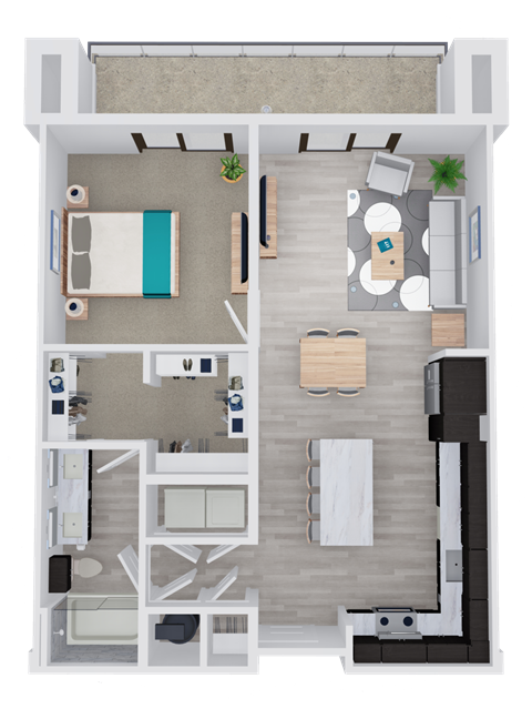 Floor plan for 1 bed, 1 bath, 801 sqft